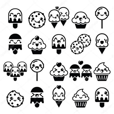 dibujos kawaii en blanco y negro